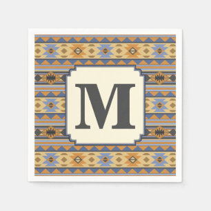 Southwest Design Gold Blue Grey Tribal Pattern Napkin