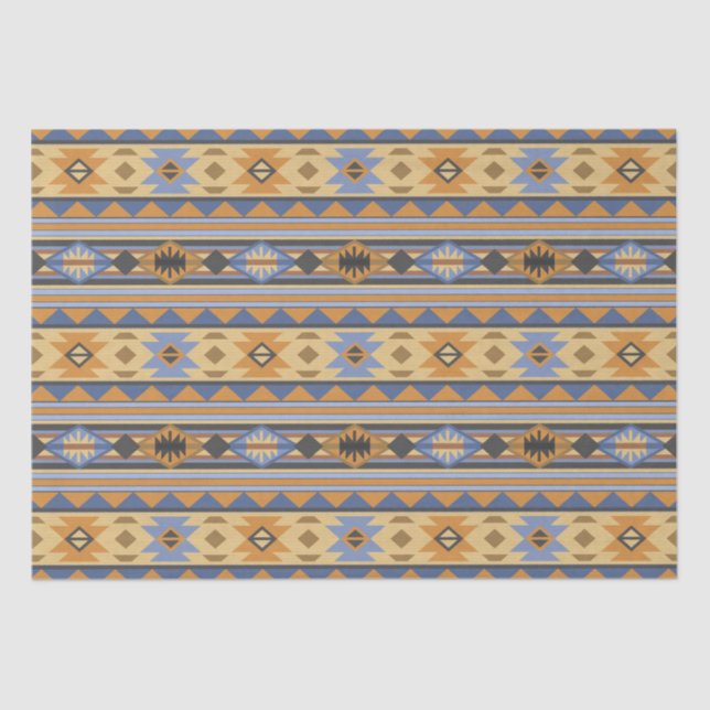 Southwest Design Gold Blue Grey Tribal Pattern Tissue Paper (Front)
