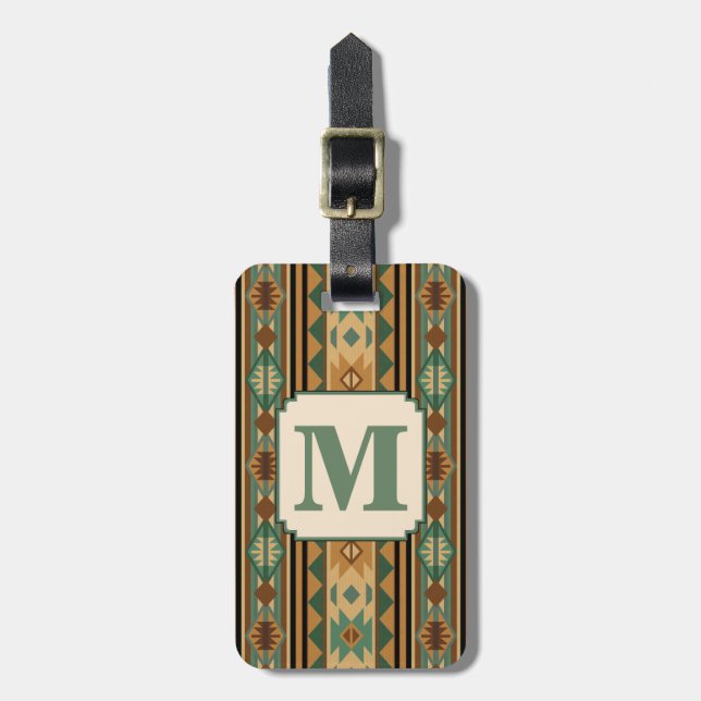 Southwest Design Green Brown Personalised Luggage Tag (Front Vertical)