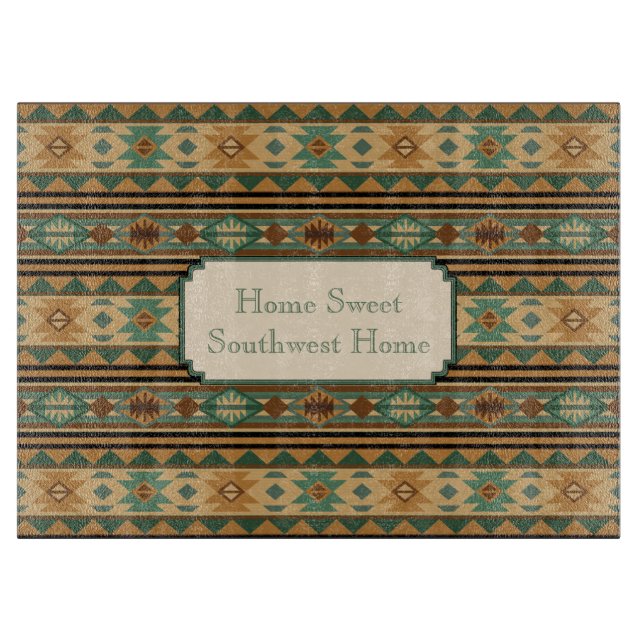 Southwest Design Green Brown Tan Cutting Board (Front)