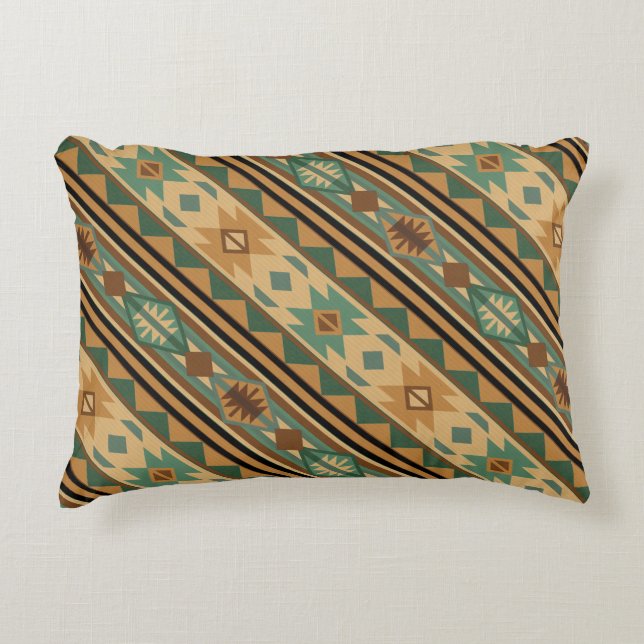 Southwest Design Green Brown Tan Decorative Cushion (Front)