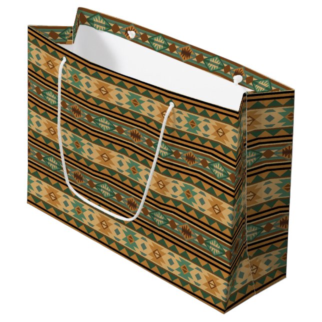 Southwest Design Green Brown Tan Large Gift Bag (Front Angled)