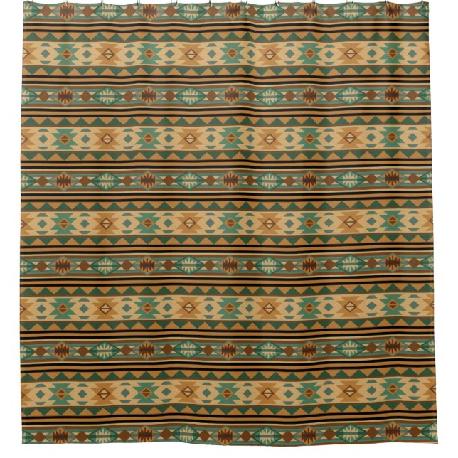 Southwest Design Green Brown Tan Shower Curtain (Front)