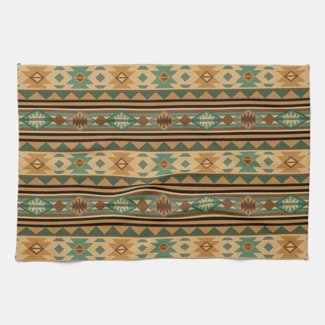 Southwest Design Green Brown Tan Tea Towel (Horizontal)