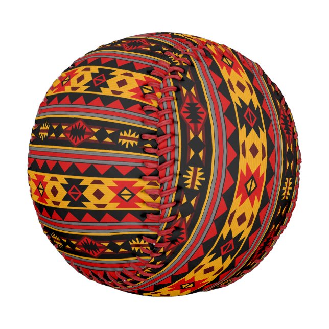 Southwest Design Red Black Gold Tribal Pattern Baseball (Angled)