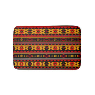 Southwest Design Red Black Gold Tribal Pattern Bath Mat