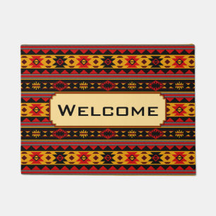 Southwest Design Red Black Gold Tribal Pattern Doormat