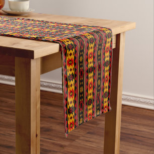 Southwest Design Red Black Gold Tribal Pattern Medium Table Runner