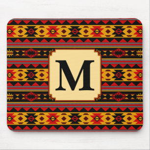 Southwest Design Red Black Gold Tribal Pattern Mouse Mat