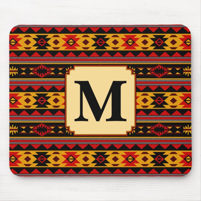 Southwest Design Red Black Gold Tribal Pattern Mouse Mat (Front)