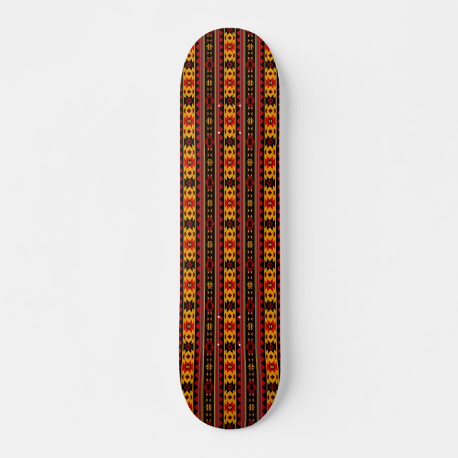 Southwest Design Red Black Gold Tribal Pattern Skateboard (Front)