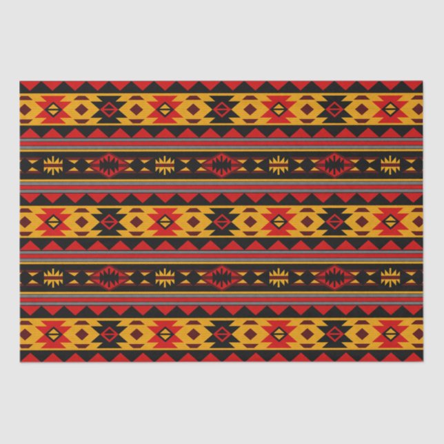 Southwest Design Red Black Gold Tribal Pattern Tissue Paper (Front)