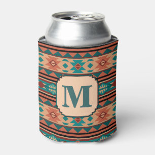 Southwest Design Turquoise Terracotta Monogram Can Cooler