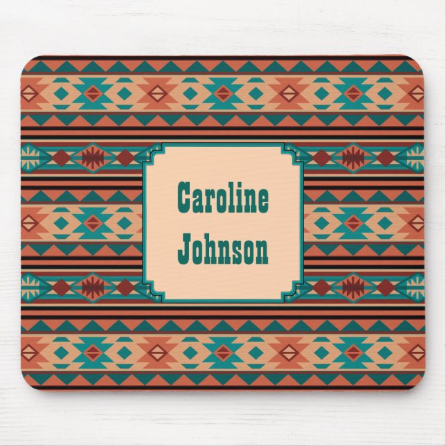 Southwest Design Turquoise Terracotta Monogram Mouse Mat (Front)