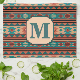 Southwest Design Turquoise Terracotta Monogram Tea Towel