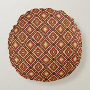 Southwest Diamond Rust Red & Beige Navajo Style Round Cushion