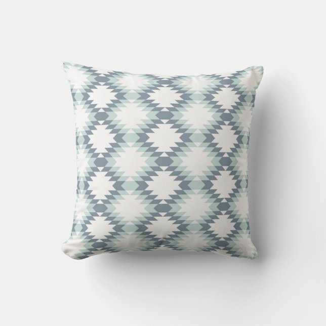 Southwest Diamond Zigzag Mint Grey Cushion (Front)