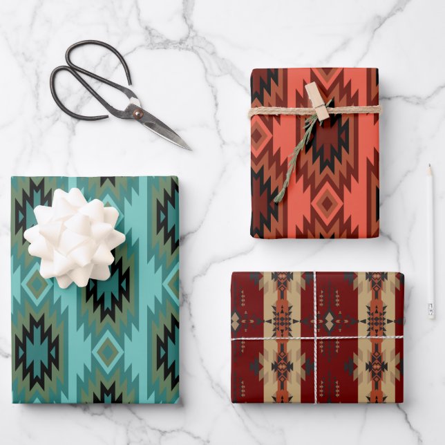 Southwest Dreams: A Geometric Pattern Graphic  Wrapping Paper Sheet (Front)