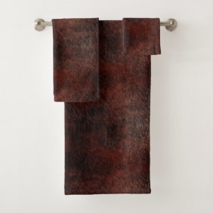 Southwest Faux Brown Leather Cowhide  Bath Towel Set