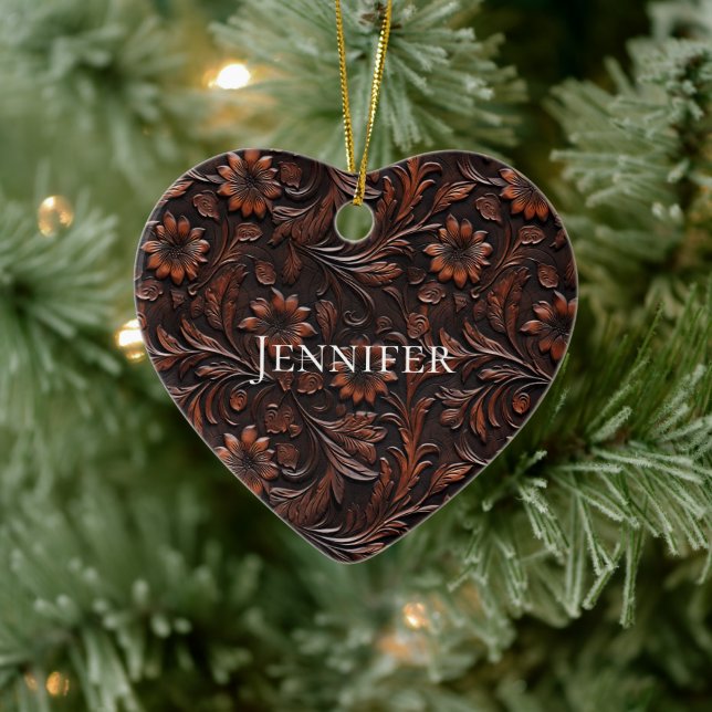 Southwest Faux Brown Leather Cowhide Flowers Name Ceramic Tree Decoration (Tree)