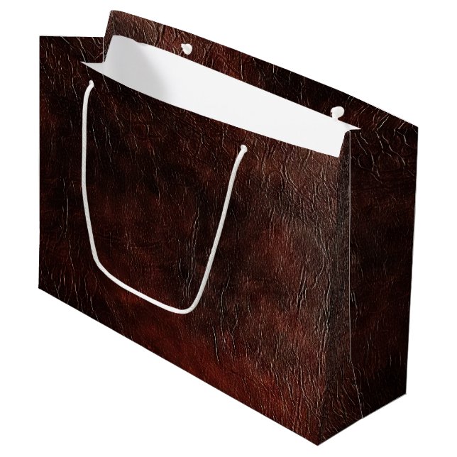 Southwest Faux Brown Leather Cowhide  Large Gift Bag (Front Angled)