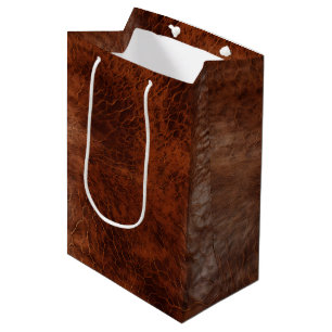 Southwest Faux Brown Leather Cowhide  Medium Gift Bag