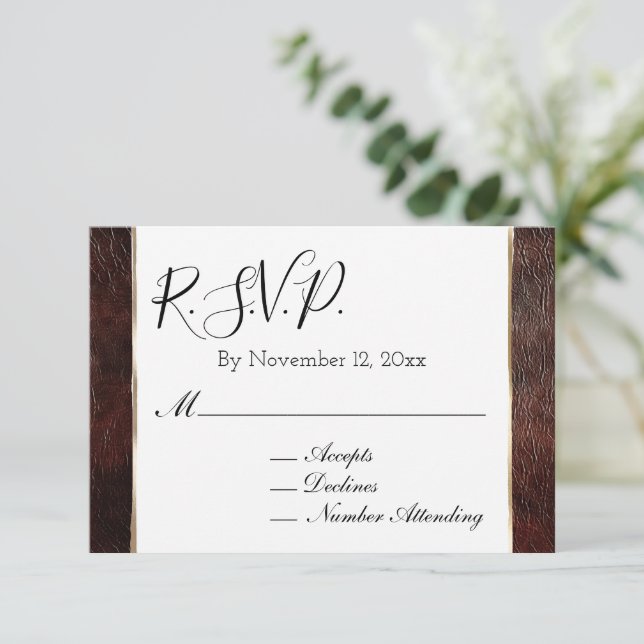 Southwest Faux Brown Leather Cowhide  RSVP Enclosure Card (Standing Front)