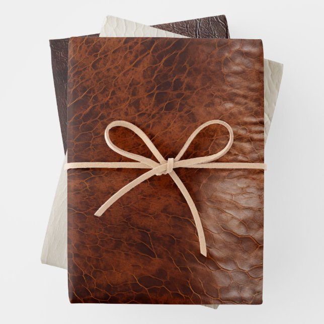 Southwest Faux Brown Leather Cowhide  Wrapping Paper Sheet (In situ)