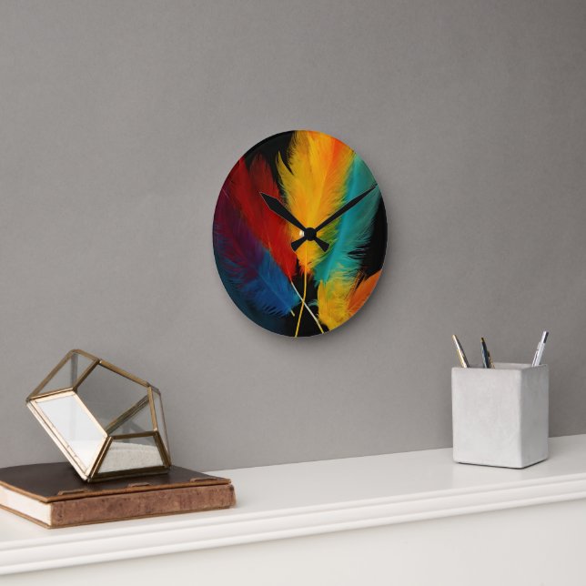 Southwest Feather Abstract  Round Clock (Office)