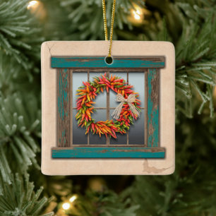 Southwest Festive Chile Wreath Personalized Ceramic Ornament