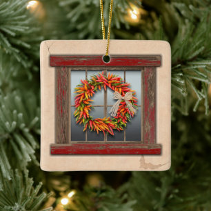 Southwest Festive Chile Wreath Window Personalized Ceramic Ornament