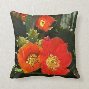 Southwest Floral Bloom Bright Red Cactus Flower Cushion