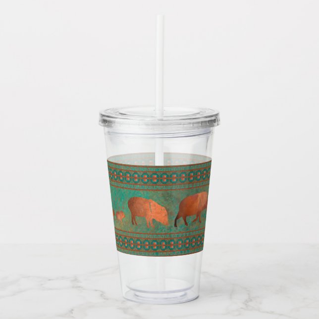Southwest Fun Javelina Family Copper Teal Acrylic Tumbler (Front)