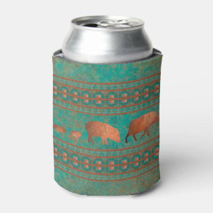 Southwest Fun Javelina Family Copper Teal Can Cooler