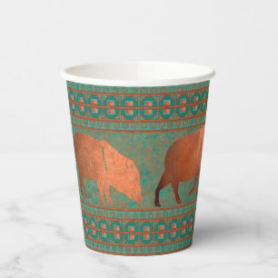 Southwest Fun Javelina Family Copper Teal Paper Cups