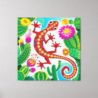 Southwest Gecko with Cactus Blossoms