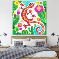 Southwest Gecko with Cactus Blossoms