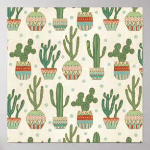 Southwest Geo Step   Cactus Pattern Poster