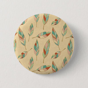 Southwest Geo Step Coral Feather Pattern 6 Cm Round Badge