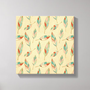 Southwest Geo Step Coral Feather Pattern Canvas Print