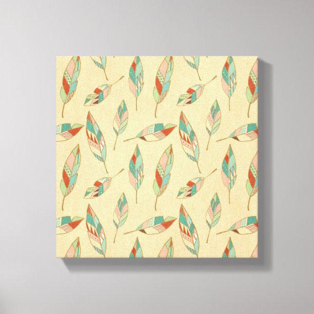 Southwest Geo Step | Coral Feather Pattern Canvas Print (Front)