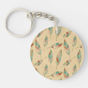 Southwest Geo Step   Coral Feather Pattern Key Ring