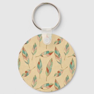 Southwest Geo Step   Coral Feather Pattern Key Ring