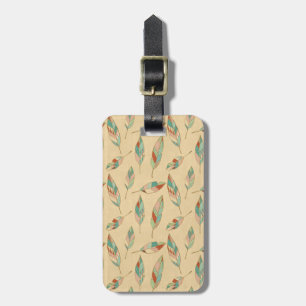 Southwest Geo Step   Coral Feather Pattern Luggage Tag