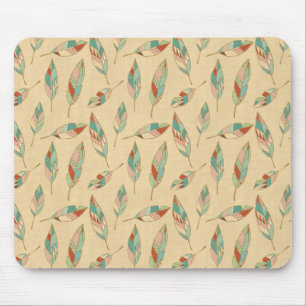 Southwest Geo Step Coral Feather Pattern Mouse Mat