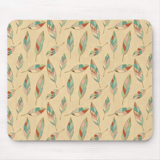 Southwest Geo Step | Coral Feather Pattern Mouse Mat (Front)