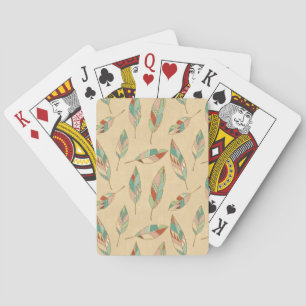 Southwest Geo Step   Coral Feather Pattern Playing Cards