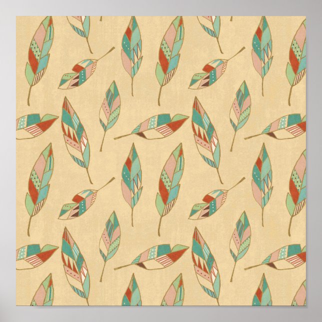 Southwest Geo Step | Coral Feather Pattern Poster (Front)
