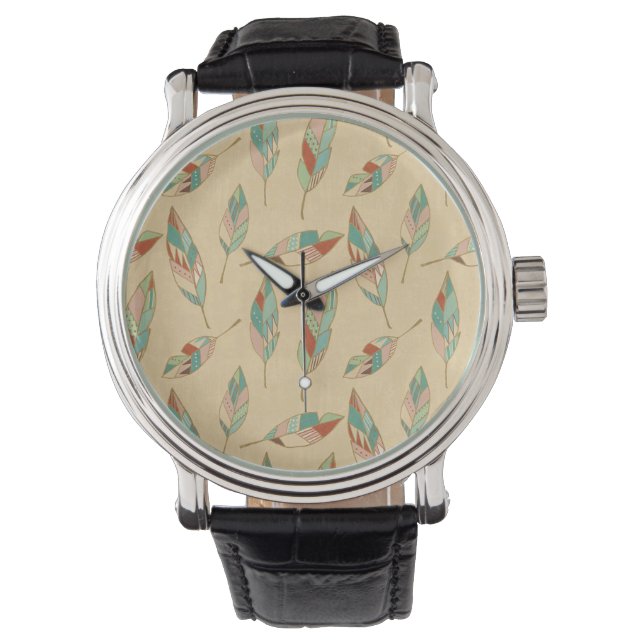 Southwest Geo Step | Coral Feather Pattern Watch (Front)