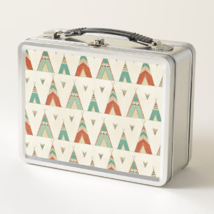 Southwest Geo Step Geometric Teepee Pattern Metal Lunch Box